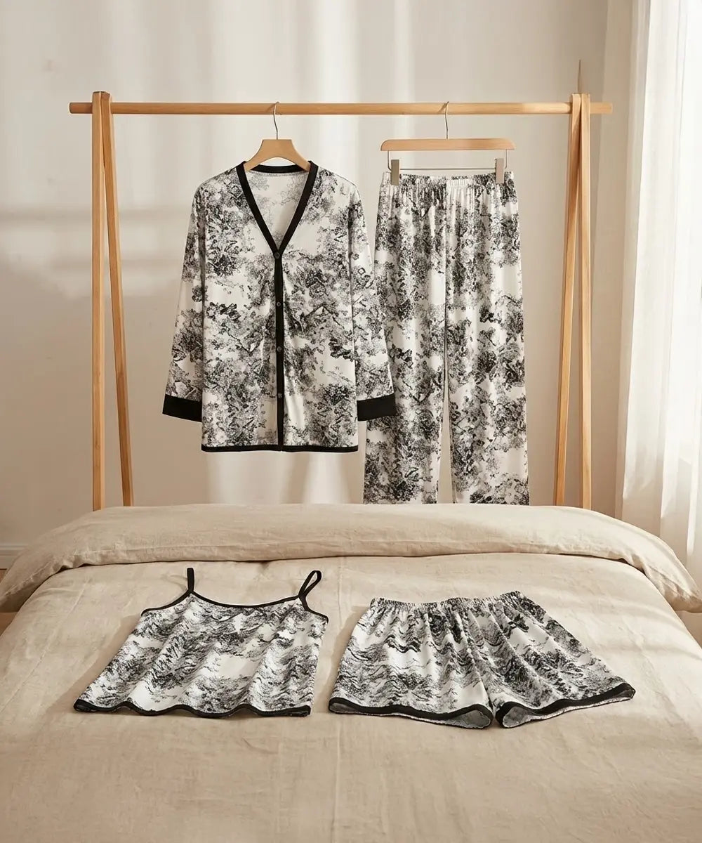 Midnight Garden 4-Piece Satin Sleepwear & Loungewear Set