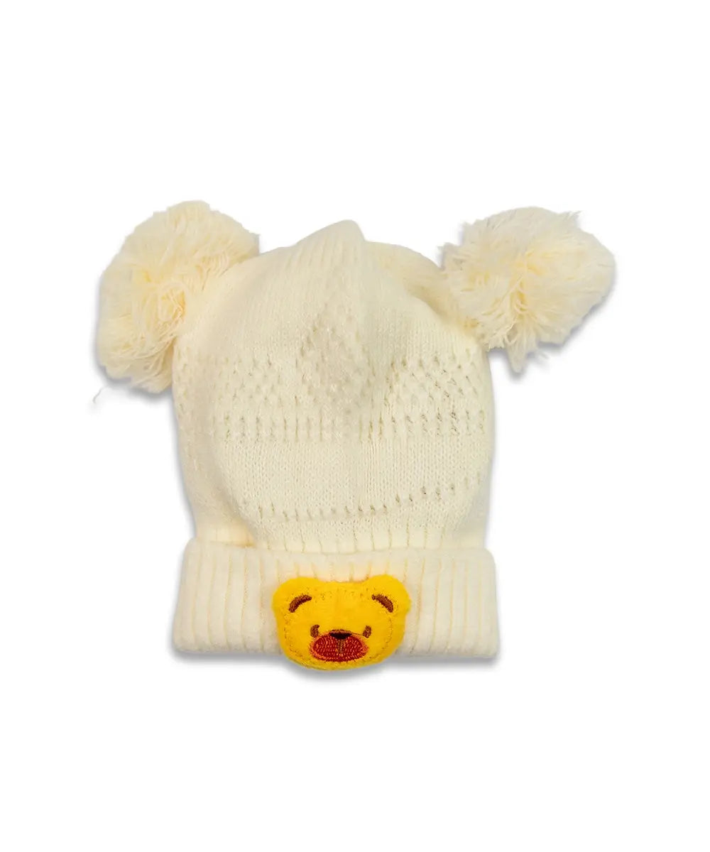 Boys Bear Pom Baby Cap