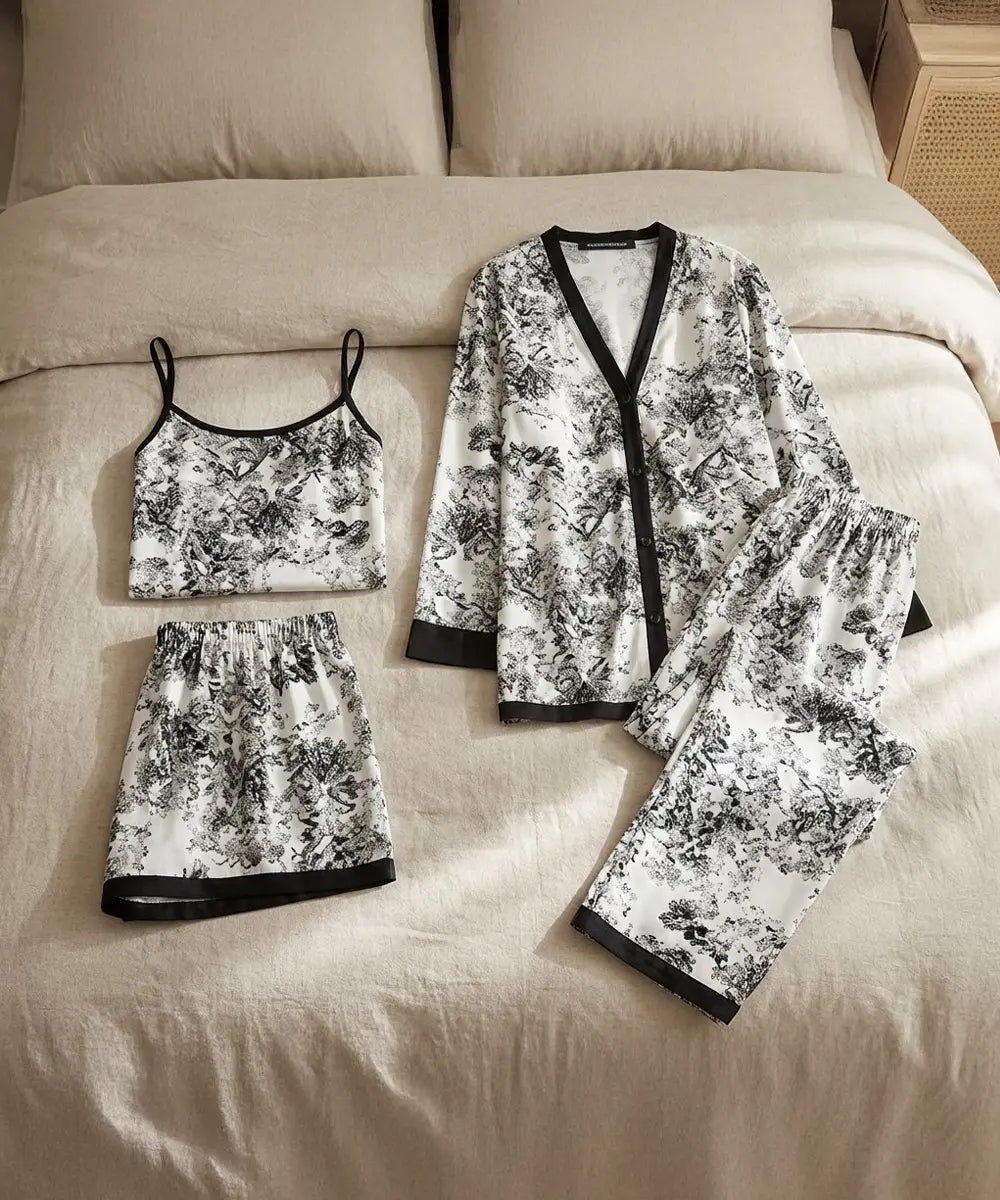 Midnight Garden 4-Piece Satin Sleepwear & Loungewear Set