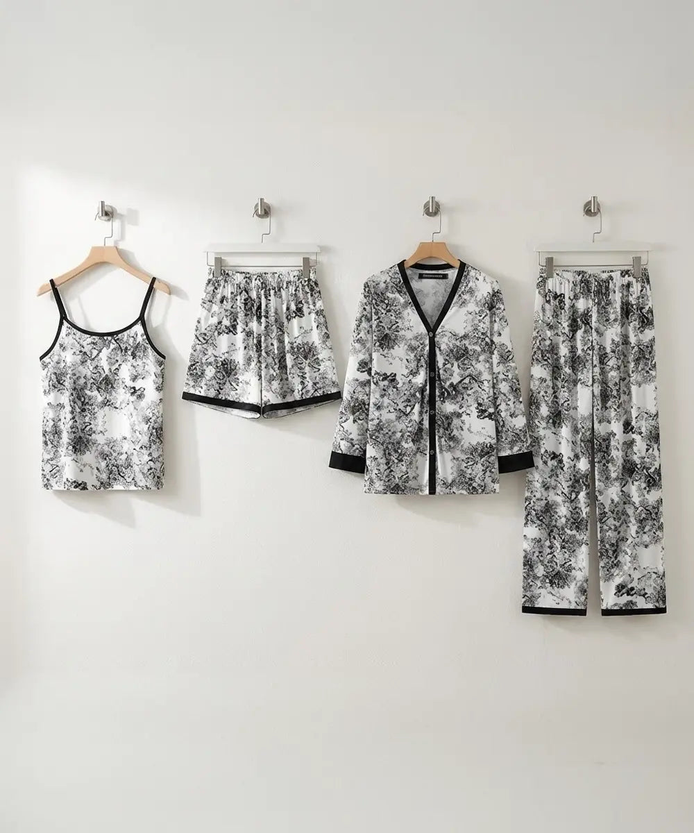 Midnight Garden 4-Piece Satin Sleepwear & Loungewear Set