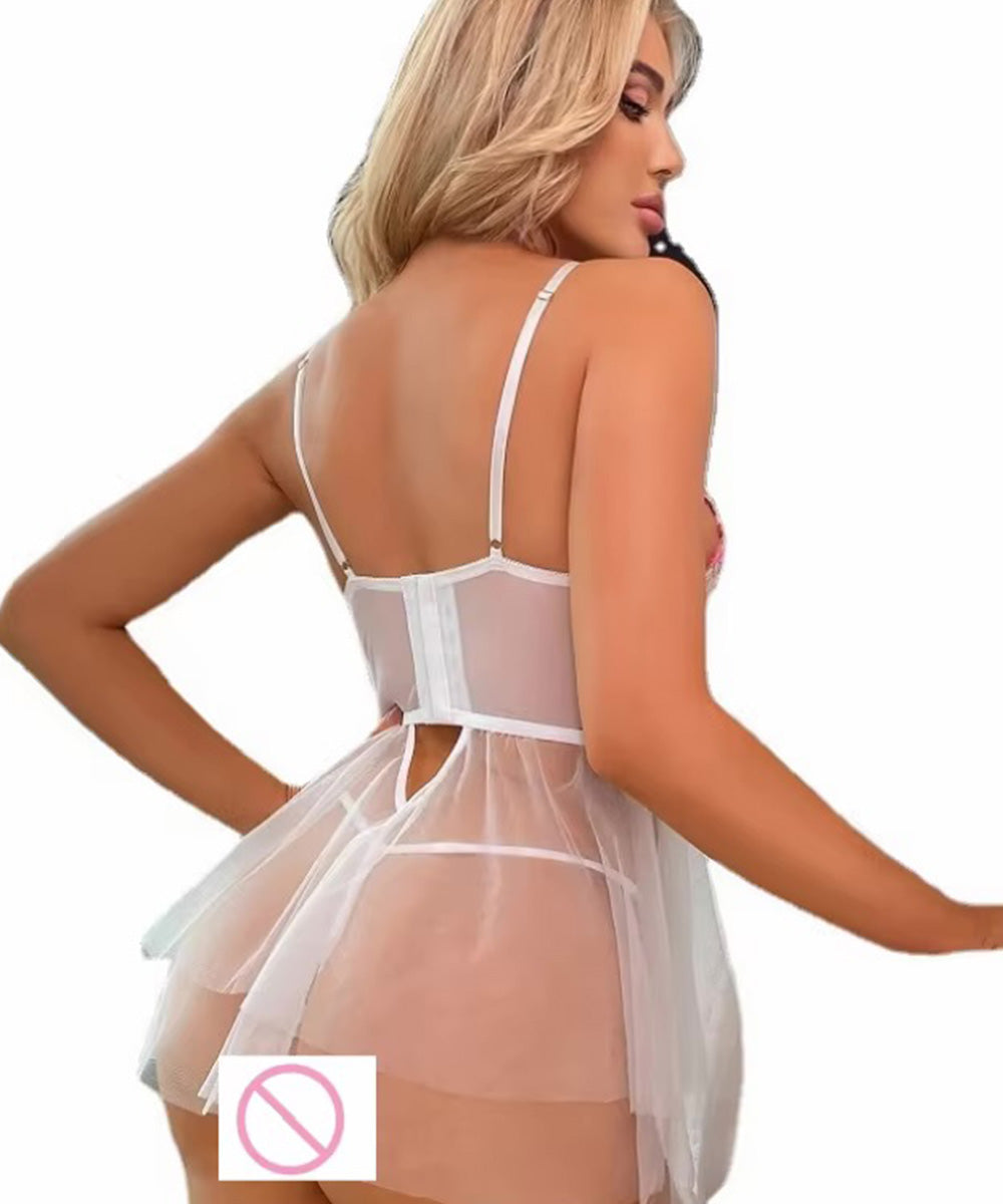 Floral Embroidered Babydoll Lingerie