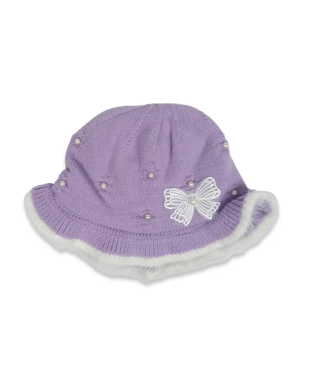 Girls Pearl Bow Knit Hat