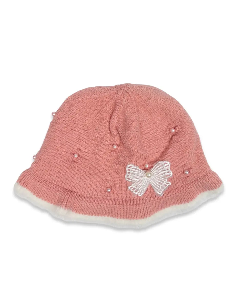 Girls Pearl Bow Knit Hat