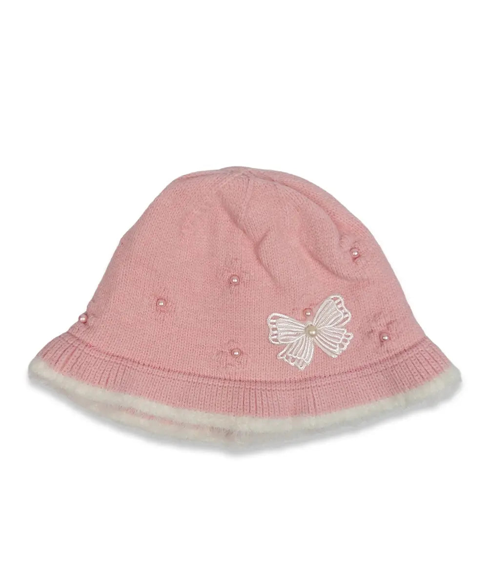 Girls Pearl Bow Knit Hat