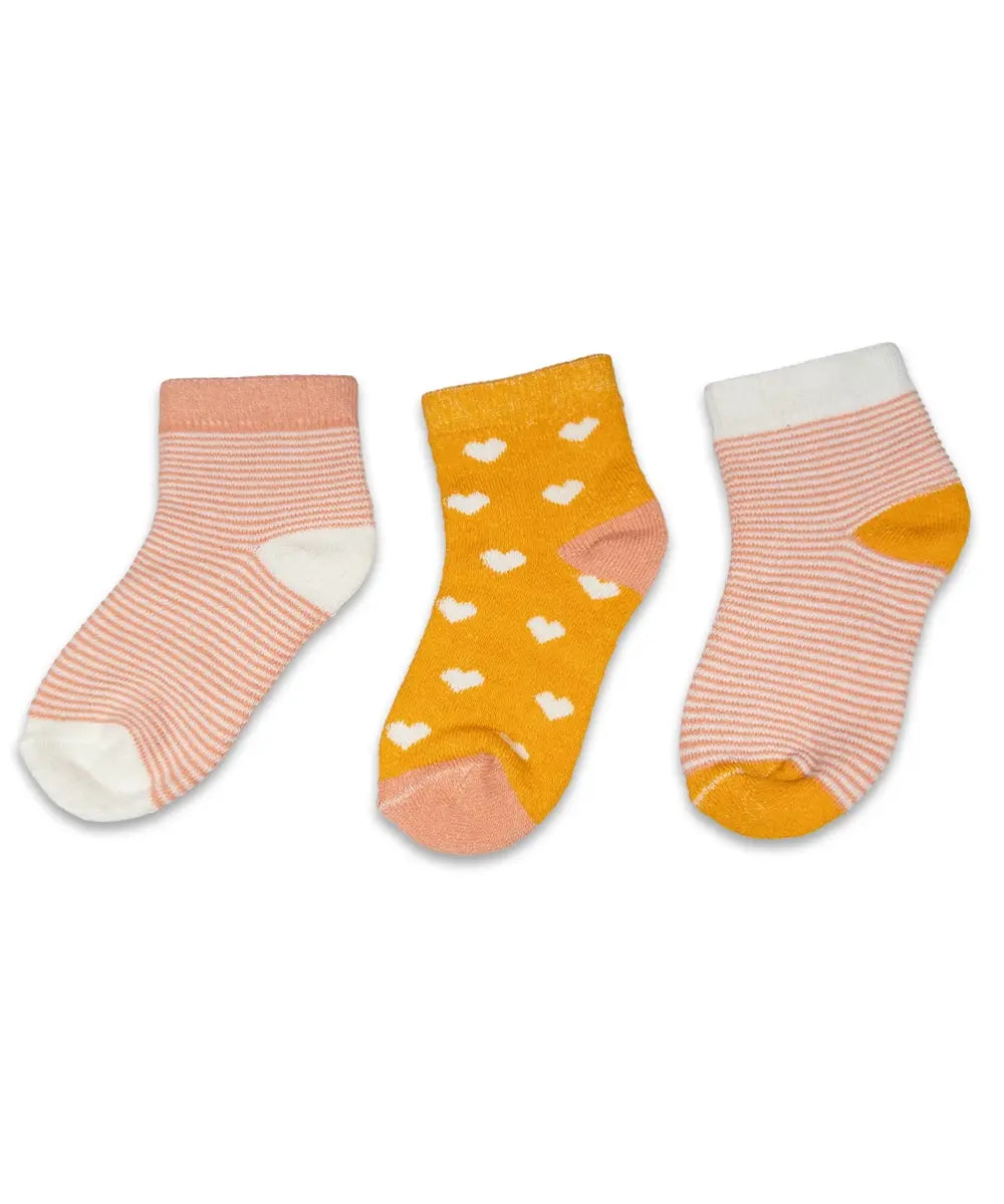 Sweet Hearts & Stripes Towel Socks -  Girls 3-Pack