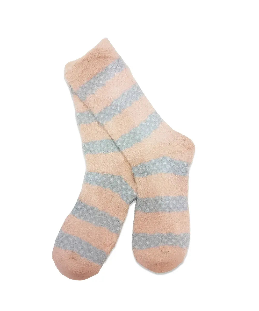 Women's Cozy Fuzzy Striped Crew Socks - 1 Pair