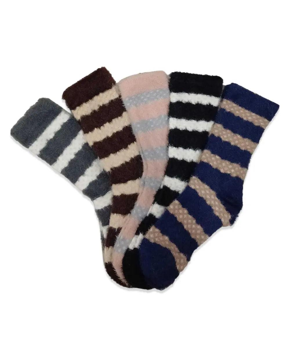 Women's Cozy Fuzzy Striped Crew Socks - 1 Pair