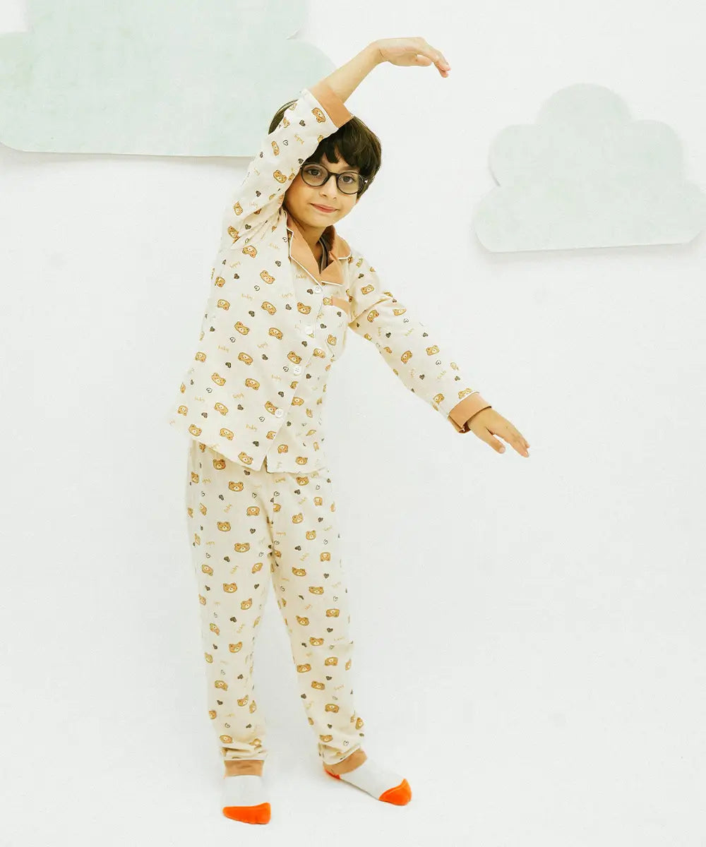 Beary Snuggles Button Down Night Suit