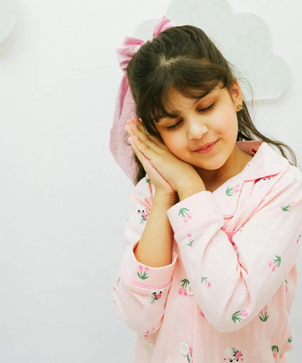 Bunny Blossom Button Down Night Suit