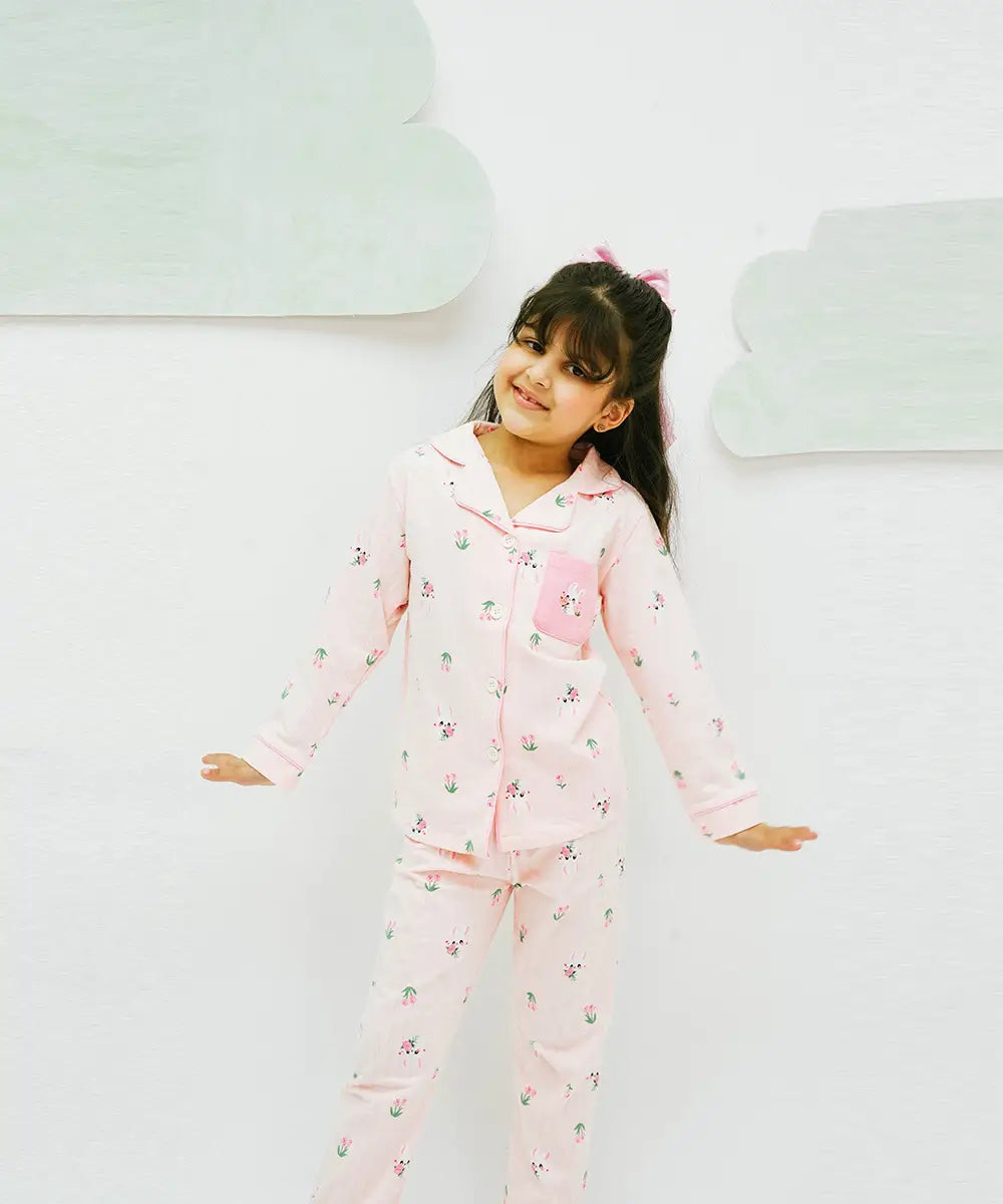 Bunny Blossom Button Down Night Suit