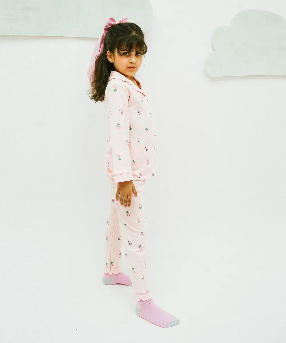 Bunny Blossom Button Down Night Suit
