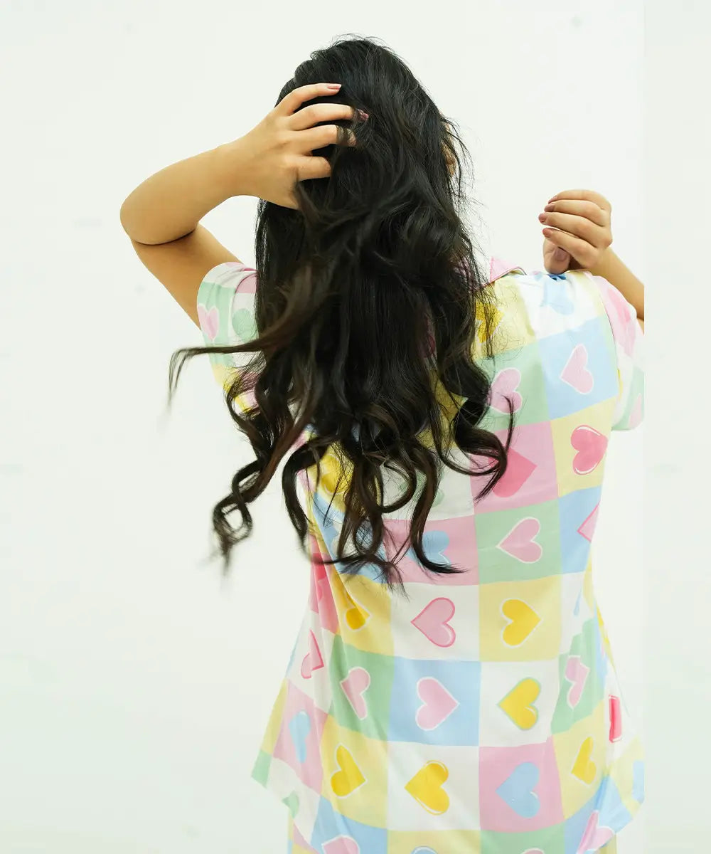 Button Down Heart Printed Nightsuit