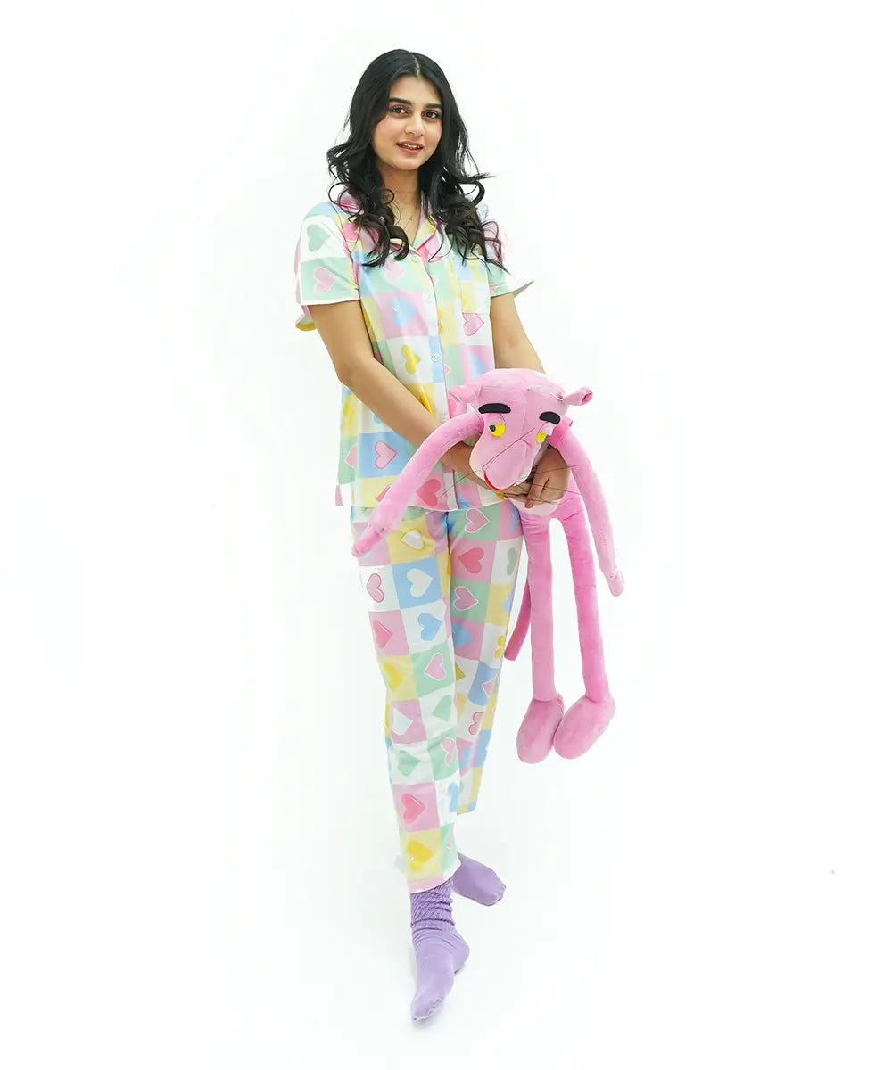 Button Down Heart Printed Nightsuit