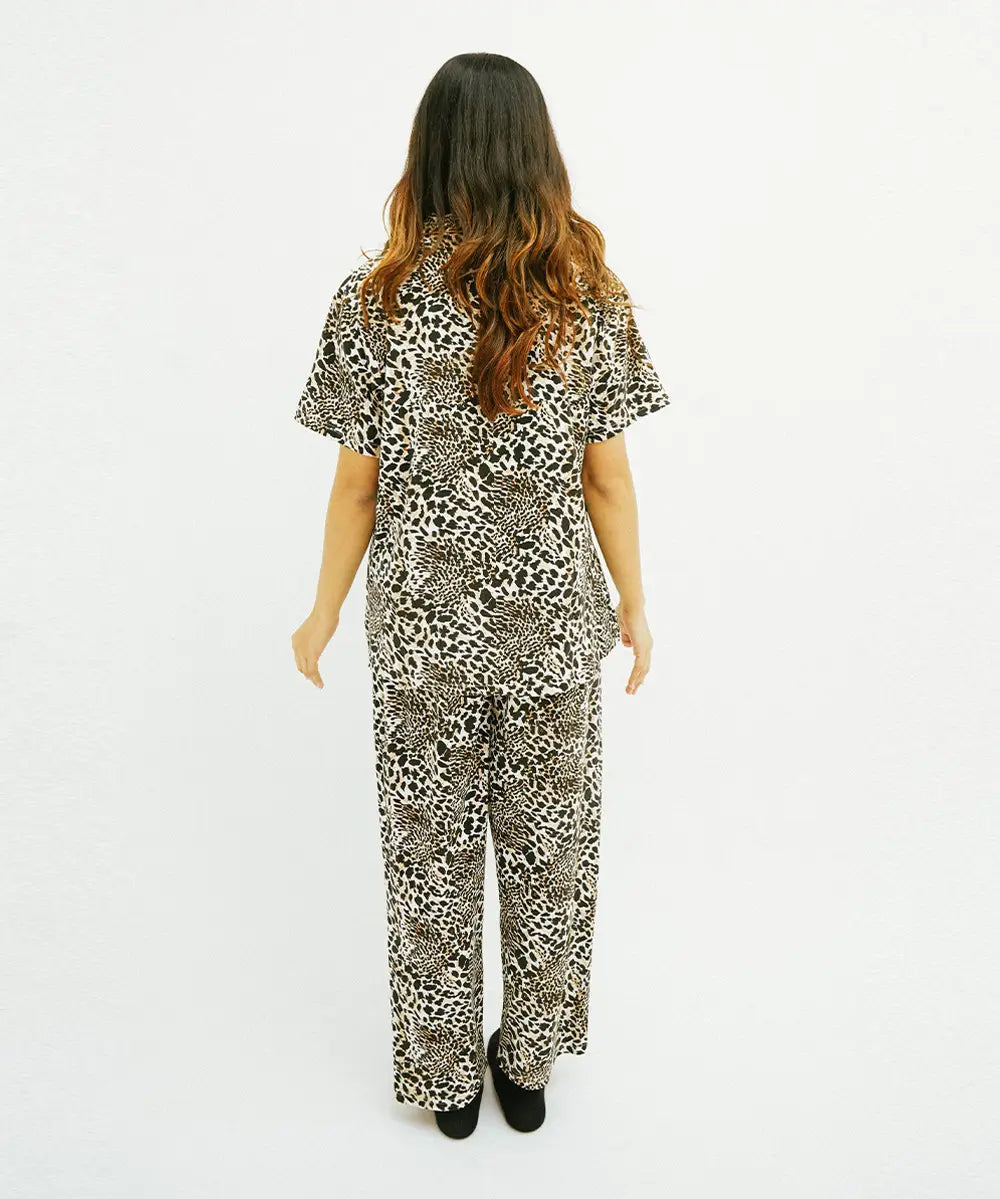 Classic Leopard Print Button Down Nightsuit