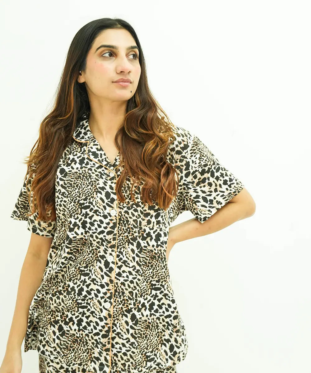 Classic Leopard Print Button Down Nightsuit