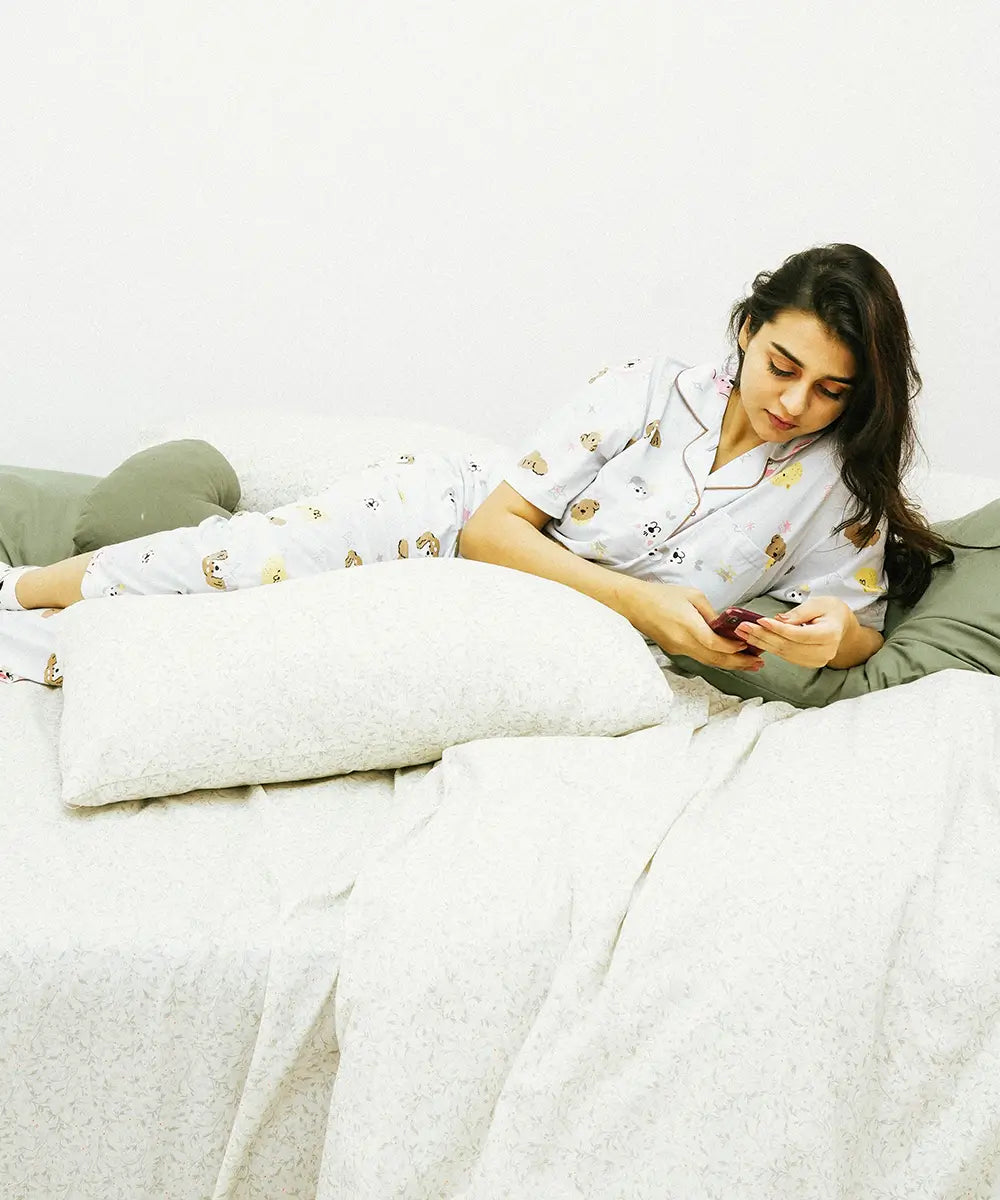 Cute Puppy Print Button Down Nightsuit