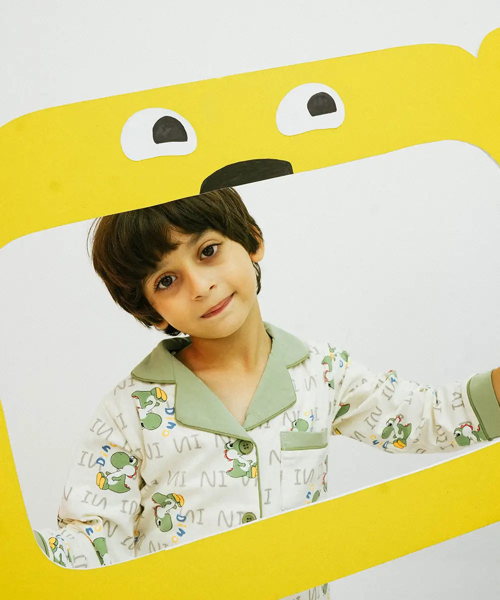 Dino Fun Button Down Night Suit