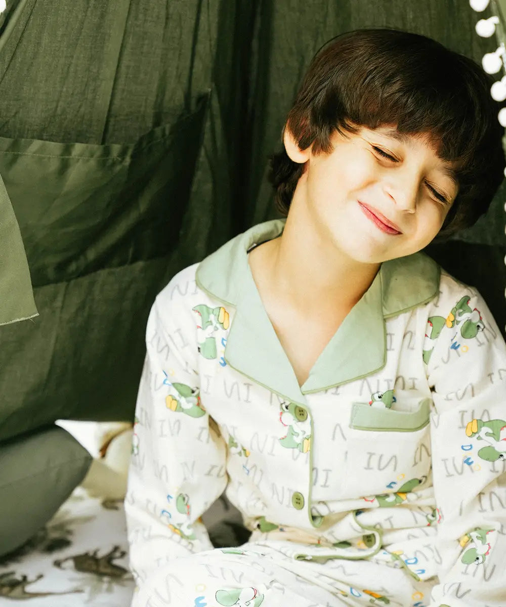 Dino Fun Button Down Night Suit