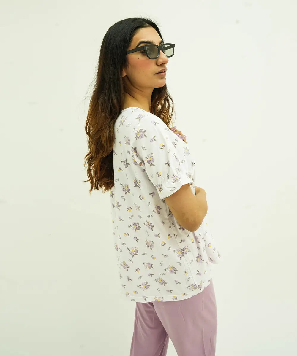 Lavender Blossom Tie Front Nightsuit