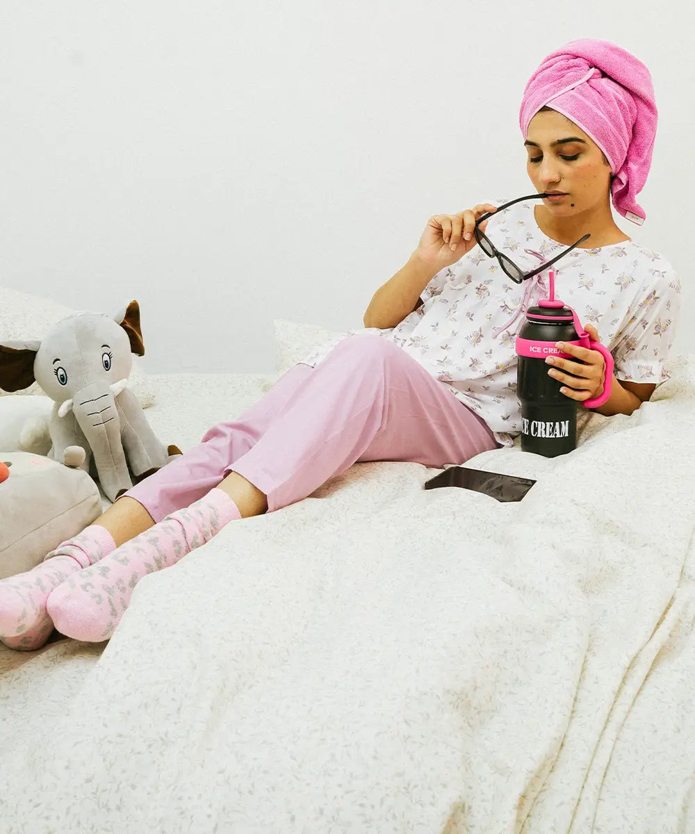 Lavender Blossom Tie Front Nightsuit