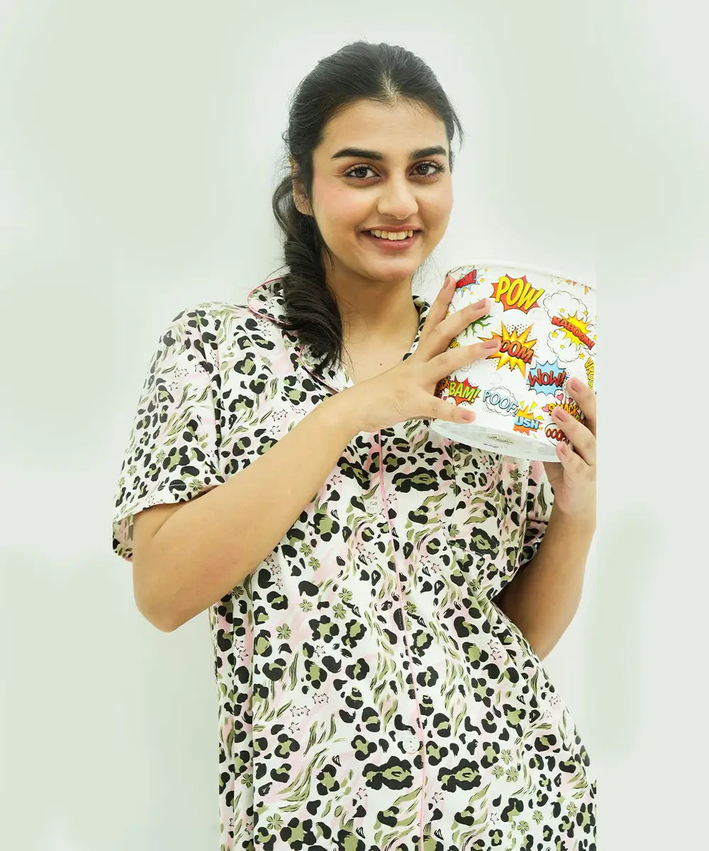 Leopard Print Button Down Nightsuit