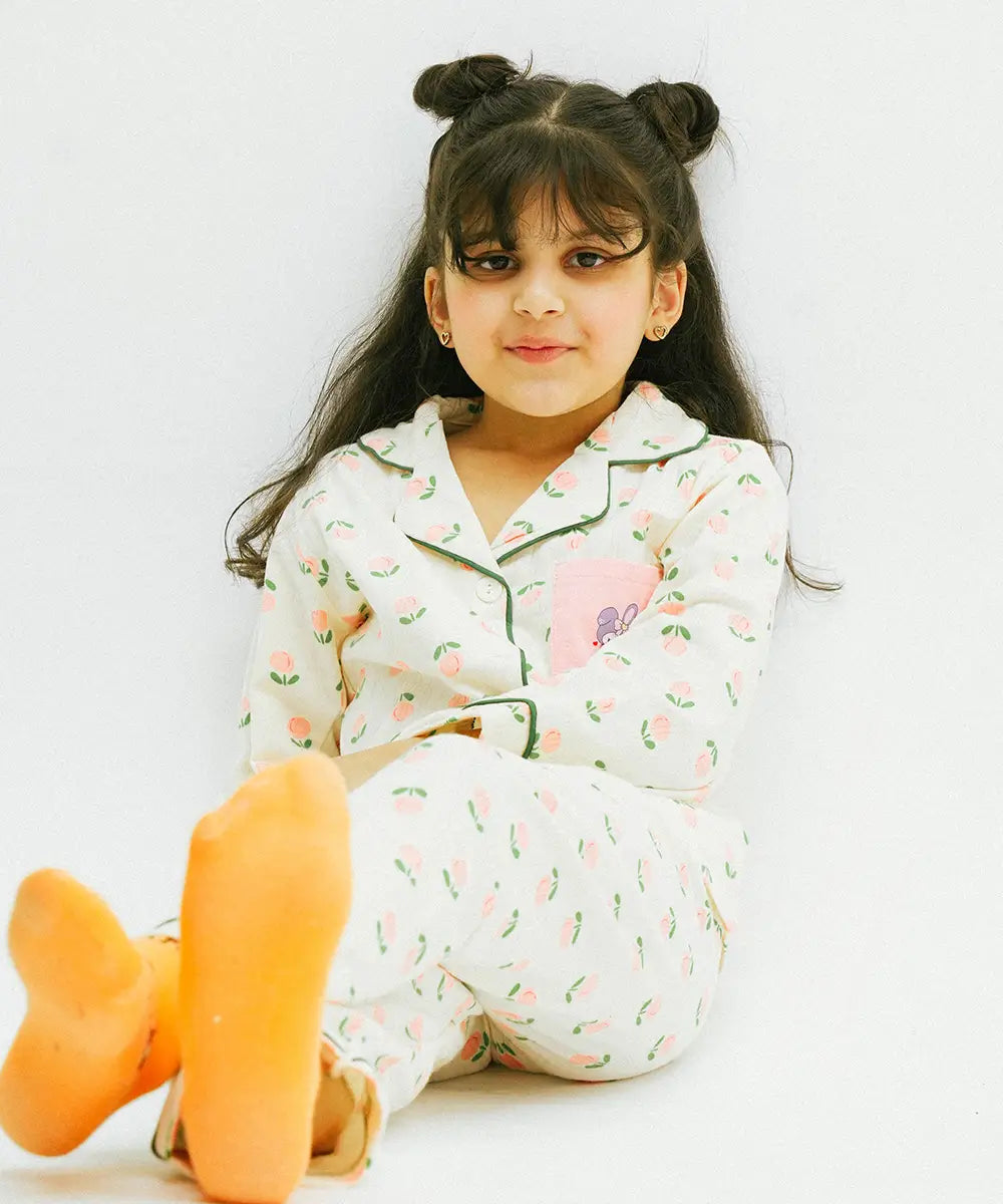 Peachy Bliss Button Down Night Suit