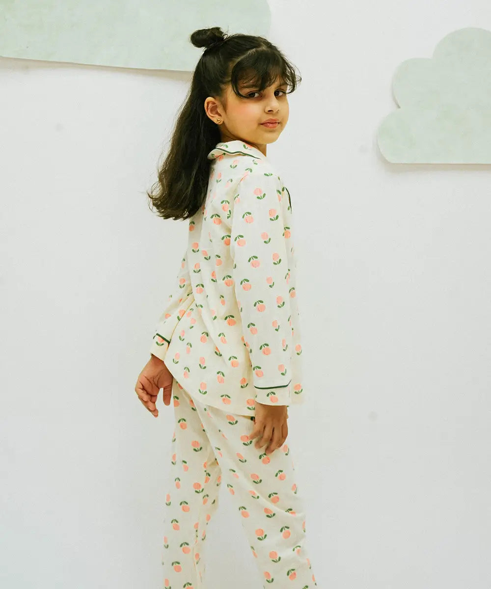 Peachy Bliss Button Down Night Suit