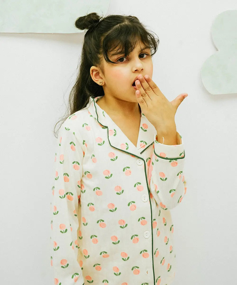 Peachy Bliss Button Down Night Suit