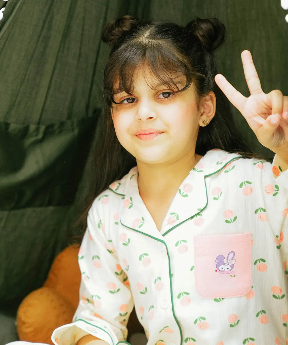 Peachy Bliss Button Down Night Suit