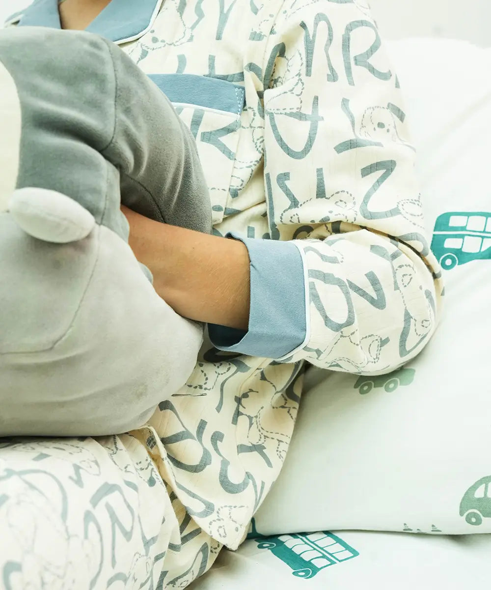 Teddy Alphabet Button Down Night Suit