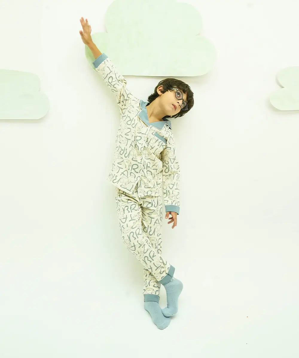 Teddy Alphabet Button Down Night Suit