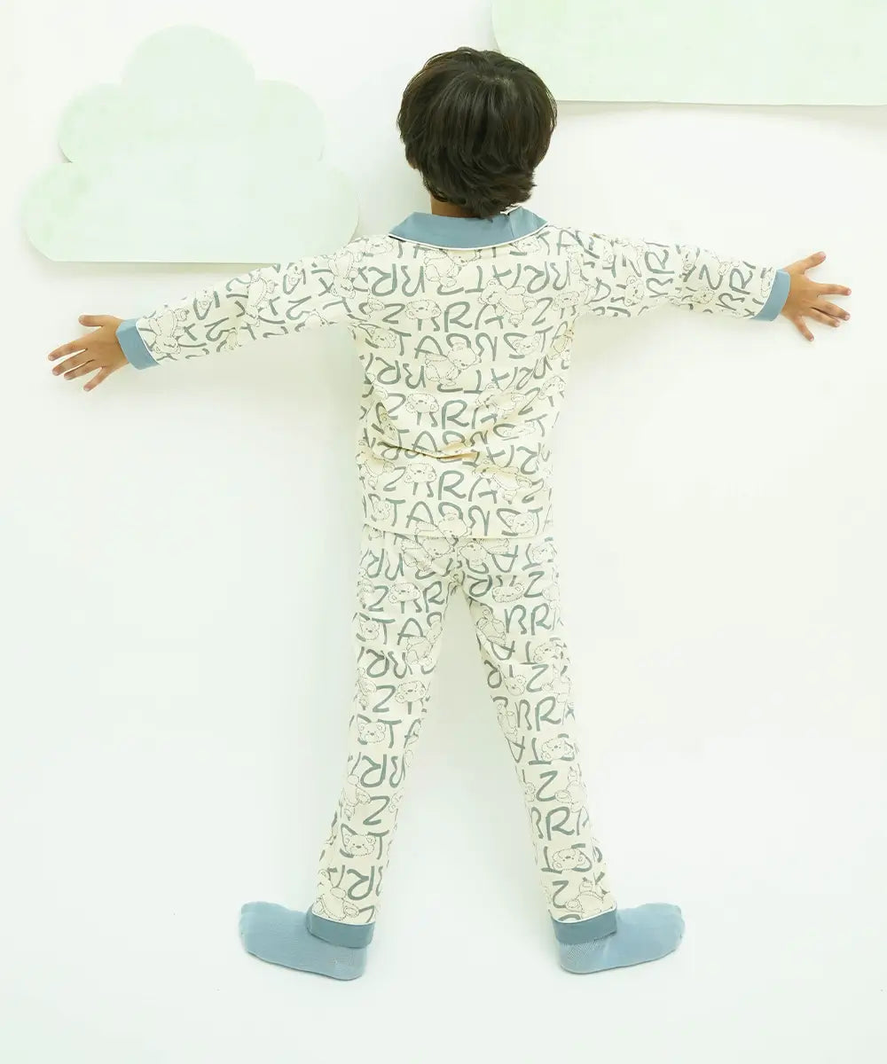 Teddy Alphabet Button Down Night Suit