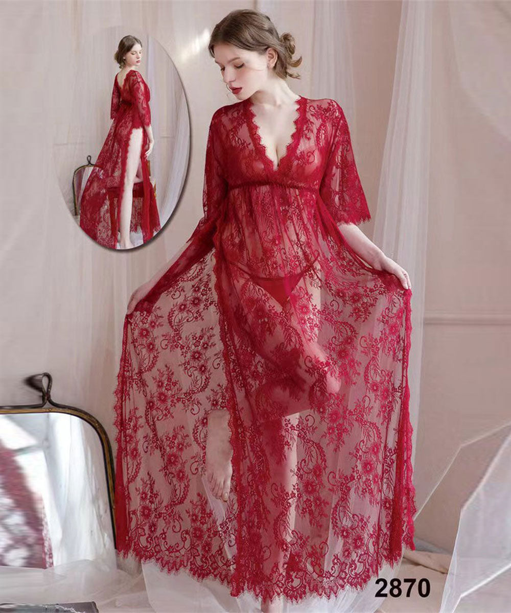Elegant Lace Long Robe Lingerie